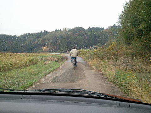 道路の中央を走る自転車